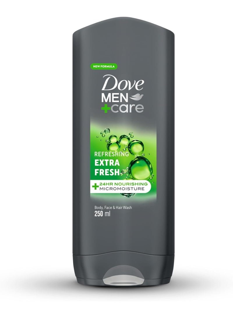Dove Men Care Refreshing Cleanser Extra Fresh 3 in 1 Hair Face and Body Wash 250ml - Image 1